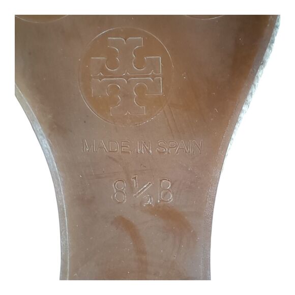Tory Burch Jackie Espadrille Wedge Sandal Shoe Bow Peep Toe Beige Canvas 8.5 B - Picture 11 of 11